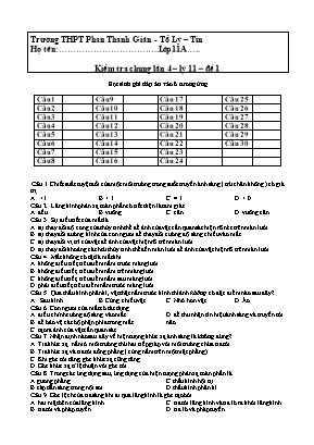 Đề kiểm tra chung lần 1 môn Vật lý Lớp 11 - Đề 1 - Trường THPT Phan Thanh Giản (Có đáp án)